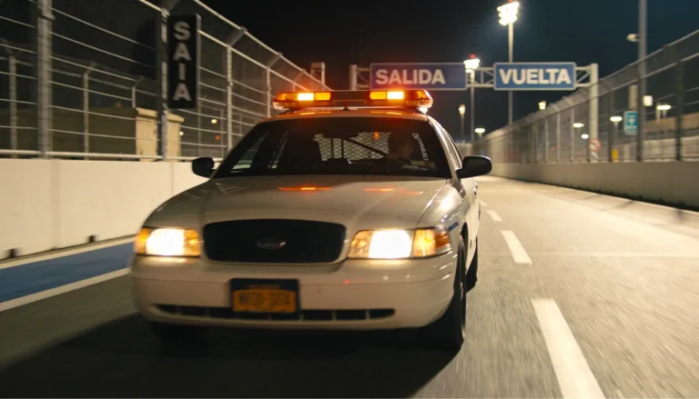 Safety car de Fórmula 1 circulando por el circuito urbano de Singapur de noche