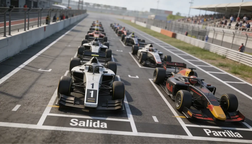 Monoplaza de Fórmula 1 en pole position al frente de la parrilla de salida