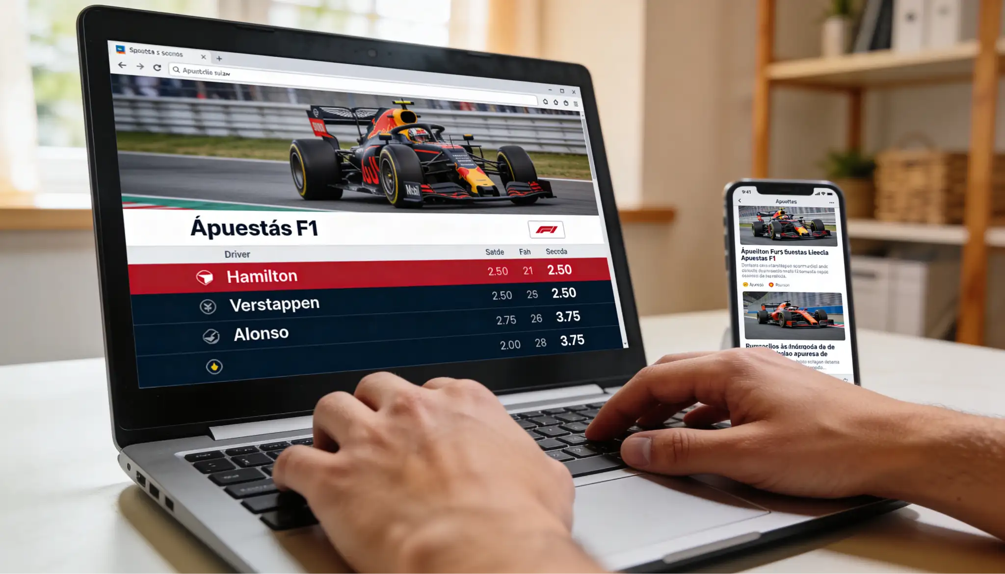Pantalla mostrando cuotas de apuestas de Fórmula 1